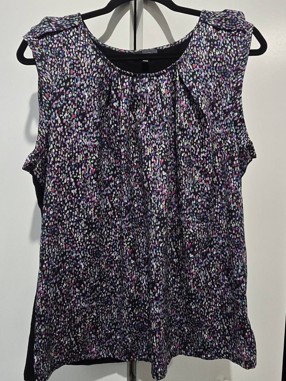 The Limited Black Sleeveless Top with Multicolor Dot Print